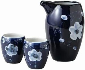 美濃焼！ ☆藍花・酒器セット☆ Ｖ3055-5 新品 ぐい呑 サカズキ 盃 杯 徳利 酒注ぎ お猪口 片口酒器 ギフト