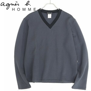 美品◆agnes b.HOMME アニエスベー オム 裏起毛 Vネック スウェット トレーナー トップス チャコールグレー 2