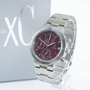 【1円】シチズン CITIZEN クロスシー XC レディース ウォッチ 腕時計 クロノグラフ QZ 0560-H25951 SS ワインレッド文字盤 デイト 動作品