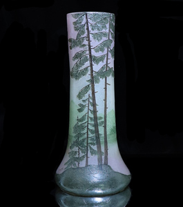 フランソワ・テオドール・ルグラ 1900年頃 最高級 26cm 丸型 湖水風景文 アンティーク大型花瓶 エナメル彩 ガレやドームナンシー好きにも