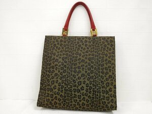 ◆美品◆FENDI フェンディ◆レオパード◆ナイロン カーフ レザー 本革◆ハンド バッグ◆ブラウン レッド G金具◆ヴィンテージ◆A4829