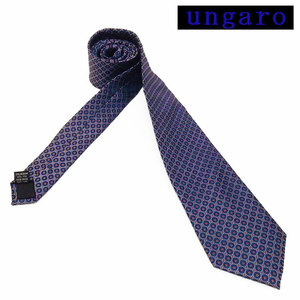 ungaro　イタリア製ネクタイ　紺　総柄　シルク100％　ウンガロ　メール便可　UNG10