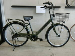 新車　自転車 じてんしゃ ２６インチ 通学車 通勤車 通本体 シマノ SHIMANO おしゃれ ママチャリ 色カーキー