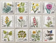 外国切手12枚（ドイツの絶滅危惧種の花と環境保護の切手）
