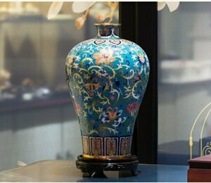 景徳鎮　琺瑯彩　花瓶　景泰藍　磁器　花柄　置物　装飾　収蔵　コレクション　収納箱付き
