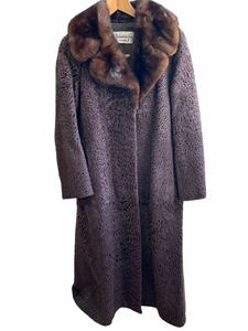 【A-2】極美品 Nakamura Fur GINZA AKASAKA デザインコート ロングコート ボルドー 襟元 MINK ミンク ブラウン