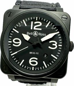 1円〜 Y 希少 美品 Bell&Ross ベル&ロス アビエーション BR03-92-S ブラックモデル メンズ 自動巻き デイト スクエアケース 時計 522946968