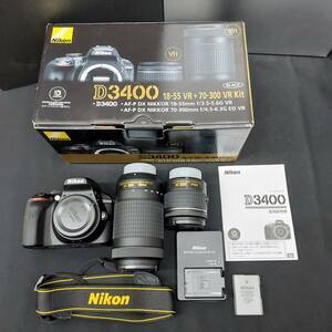 【美品/動作確認済】Nikon ニコン デジタル一眼レフカメラ D3400 /VR Kit VR 18-55mm　VR 70-300mm 他 一式セット (6296)