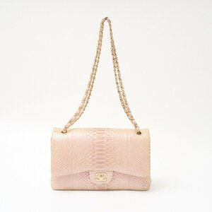 CHANEL シャネル パイソン マトラッセ ダブルフラップ チェーンショルダーバッグ 16番台（2012年頃~製造） レザー ピンクベージュ