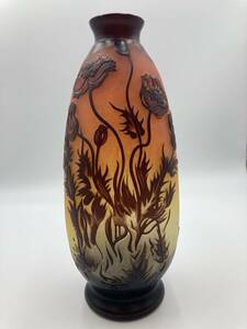 【229】 Verrerie Michel ヴェルリー ミシェル スウェーデン オレンジ色 サイン入り 花瓶 中古 インテリア雑貨 interior Flower vase