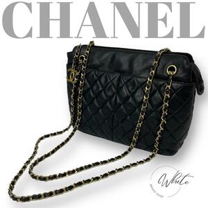 【1円】希少 シール有　CHANEL　シャネル　マトラッセ ヴィンテージ チェーンショルダー トート ココマーク ゴールド金具　ブラック　黒　