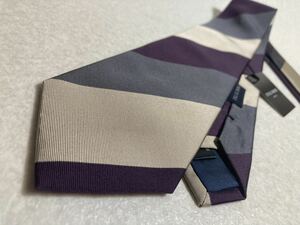 新品　スタイルオーダー（日）　日本製ハンドメイドタイ　イタリア製生地　紫グレーベージュのストライプ　定価１．４３万円