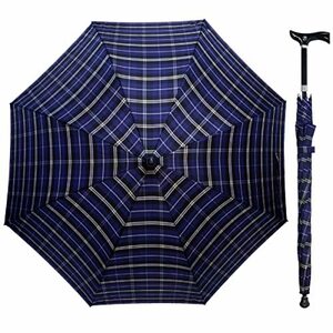 【F-SEASONS 高さ調整 ステッキ傘（チェック柄）】 ステッキ 傘 一脚杖 晴雨兼用 UVカット 遮熱効果 長傘