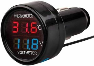 電圧計・温度計 シガーソケット 電圧計 温度計 2in1 デジタル 測定 バッテリーチェッカー シガーライター 車 車内 12V 