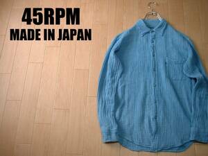 45RPMコットンガーゼシャツ3インディゴ正規フォーティーファイブR刺繍ワンポイント日本製MADE IN JAPAN