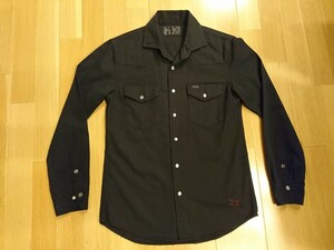 Wrangler ラングラー × nano・universe ナノ ユニバース Wネーム ブラック ウエスタンシャツ Sサイズ タイトシルエット コットン100%