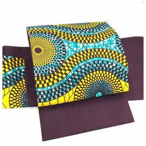 美品　簡単装着　ろうけつ染め　アフリカ布　紫　名古屋帯　二部式　付け帯