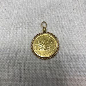 メイプルリーフコイン 金貨 1/4 oz 24金 ペンダントトップ 枠K18 枠18金 イエローゴールド コイントップ アクセサリー 貴金属 総重量9.3g