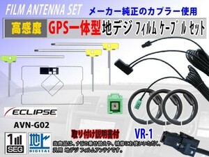 Eclips イクリプス AVN-G02 地デジ フィルムアンテナ セット 高感度 GPS 一体型 L型 クリーナー付 VR-1 交換 補修 フルセグ 汎用 RG6F