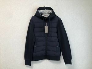 ■新品■送料無料■HERNO ヘルノ ダウン×ミラノリブハイブリッドフーデッドブルゾン/サイズ46ネイビー/ボンディング