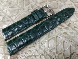 送料無料 本物クロコダイル 20mm グリーン 上質ワニ革 腕時計用ベルト 