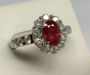 ◆新品◆【GIA鑑別付】 ビルマ産 ピジョンブラッド 天然ルビー 1.36ct ダイヤモンド 高級リング 1.01ct/Pt900 Burma RUBY Pigeon