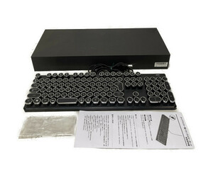 完動品 美品 HKW タイプライター風メカニカルキーボード 青軸 JIS規格 109キー USB有線 日本語キーボード (シルバー) 貴重 レア