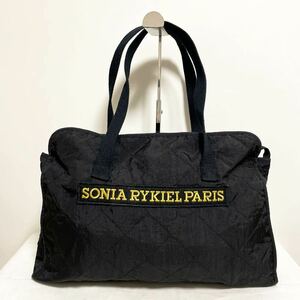 和170★ SONIA RYKIEL PARIS ソニアリキエル ボストンバッグ トートバッグ ロゴ刺繍 肩掛けバッグ レディース ブラック