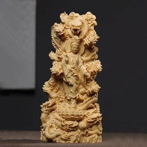 木彫仏像 仏教美術 精密細工 九龍観音像 木彫り　桧木製 観音菩薩像　仏像　置物 高さ18cm