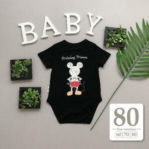 新品未使用 80cm｜ブラック〔#BMミッキーロンパース〕ディズニー Tシャツ 半袖 ペアルック 家族 親子コーデ 双子 カバーオール 肌着 白黒