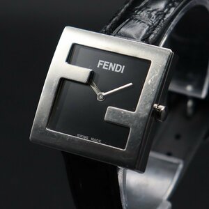 FENDI orologi フェンディ オロロジ 4000L クォーツ FFロゴ スクエア ブラック文字盤 新品ベルト 純正尾錠/箱付 スイス製 メンズ腕時計