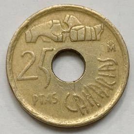 海外コイン　スペイン　25ペセタ記念硬貨② 穴　1994年