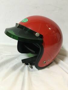 〇W026〇当時物 ビンテージ ヘルメット ジェットヘルメット MET メット ジェット型 KX-1 58年 Mサイズ 57～59cm 赤 レッド バイザー付