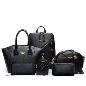 全4色レディーストートバッグ ６点セット 女性用鞄 PU レザーバッグ かばん リュック ショルダー 財布 ウエストバッグ