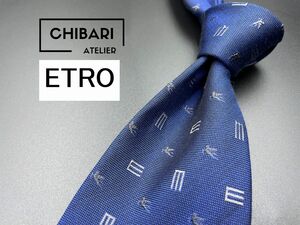 【新古品】ETRO　エトロ　全面ロゴ柄　ネクタイ　3本以上送料無料　ネイビー　0401110