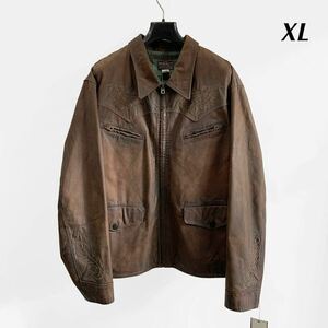 23FW 新品 RRL （限定コレクション）エンブロイダリー レザー ジャケット DOUBLE RL ダブルアールエル ラルフローレン カーコート XLサイズ