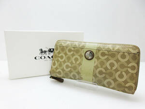 KM-4264《長財布》コーチ/COACH★オプアート★ラウンドファスナー ジップ★ベージュ系★小銭入れ 札入れ 服飾小物★