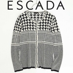 ◆ESCADA エスカーダ 千鳥柄 切替 ニット カーディガン オフホワイト×ブラック M