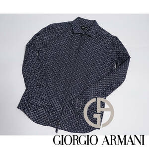 ブランドロゴサインデザイン 超定番ZIPシャツ Mサイズ GIORGIOARMANI ジョルジオアルマーニ 長袖シャツ ネイビー 48サイズ 40サイズ 