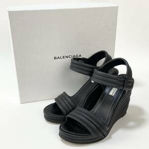 BALENCIAGA / バレンシアガ レザーストラップ ウェッジソールサンダル 410949 38 SSM2702 ブラック ヒール シューズ レディース