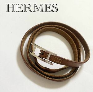 良品◎ HERMES エルメス レザー ロング ブレスレット アピ3 バングル