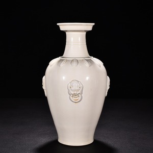 白磁 貼塑 獣耳盤口瓶 盈款 唐物 陶磁器 中国美術 工芸品 HB883