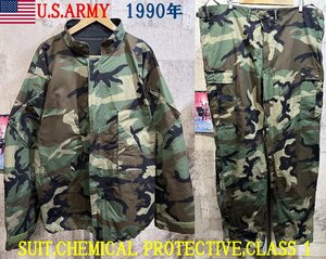 極美品 米軍 90年 ケミカル プロテクティブ スーツ　上下セットアップ L US ARMY SUIT,CHEMICAL PROTECTIVE,CLASS 1