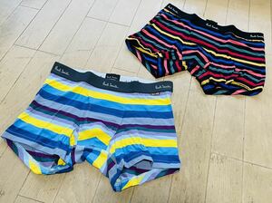 即決！ポールスミス！PAUL SMITH SHORT BOXER ショートボクサー 2枚組 M ボーダー柄 サックス&ブラック