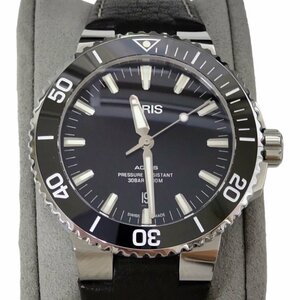 【中古品】ORIS オリス アクイス デイト 01 733 7730 4134-07 革ベルト 自動巻 文字盤ブラック 冊子/保証書あり メンズ腕時計 L56116RE