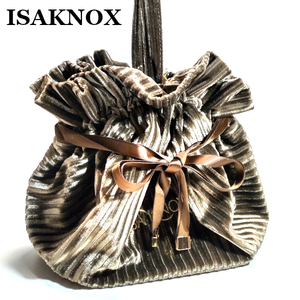 【ISAKNOX】イザノックス 巾着袋 レディース ファッション 小物入れ 化粧品入れ ゴールド 手提げ 付属品