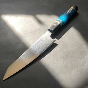 67層鏡面ダマスカス切付型ペティナイフ包丁170mm マーブルブルー八角柄