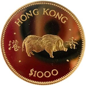 干支亥(ブタ)金貨 エリザベス女王金貨 香港 1983年 22金 15.9g コイン イエローゴールド コレクション Gold 未使用
