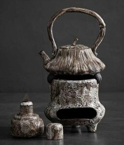 陶磁器茶器侘び寂風務灰蓮蓬囲炉裏煮茶純手作業提梁壺