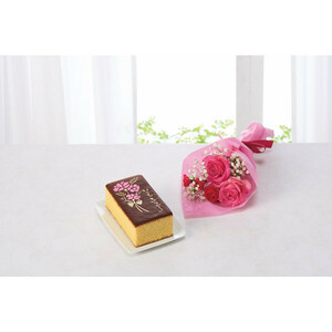 母の日専用 花 メッセージカード付 長崎堂 母の日カステーラと母の日花束のセット 24-6701-014